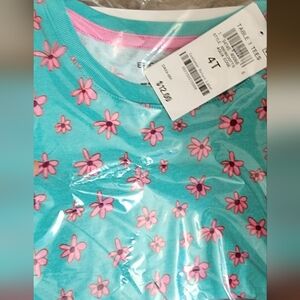 Epoc Threads Girls' Floral Tee in Turquoise with Pink Flowers 4t New
